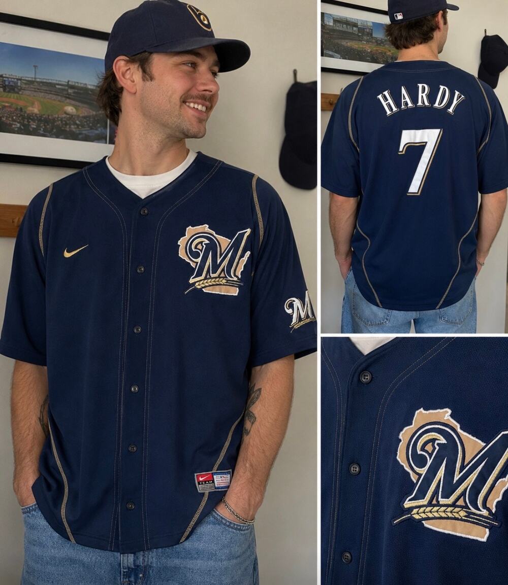 Nike Milwaukee Brewers J.J. Hardy #7 Jersey Dri-FIT MLB Men’s Large